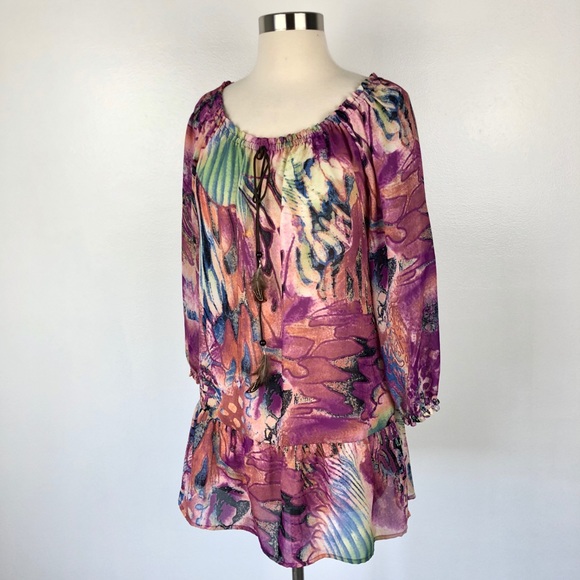 Nicole Tops - Nicole | Sheer Boho Tunic Feather Top Ruffle